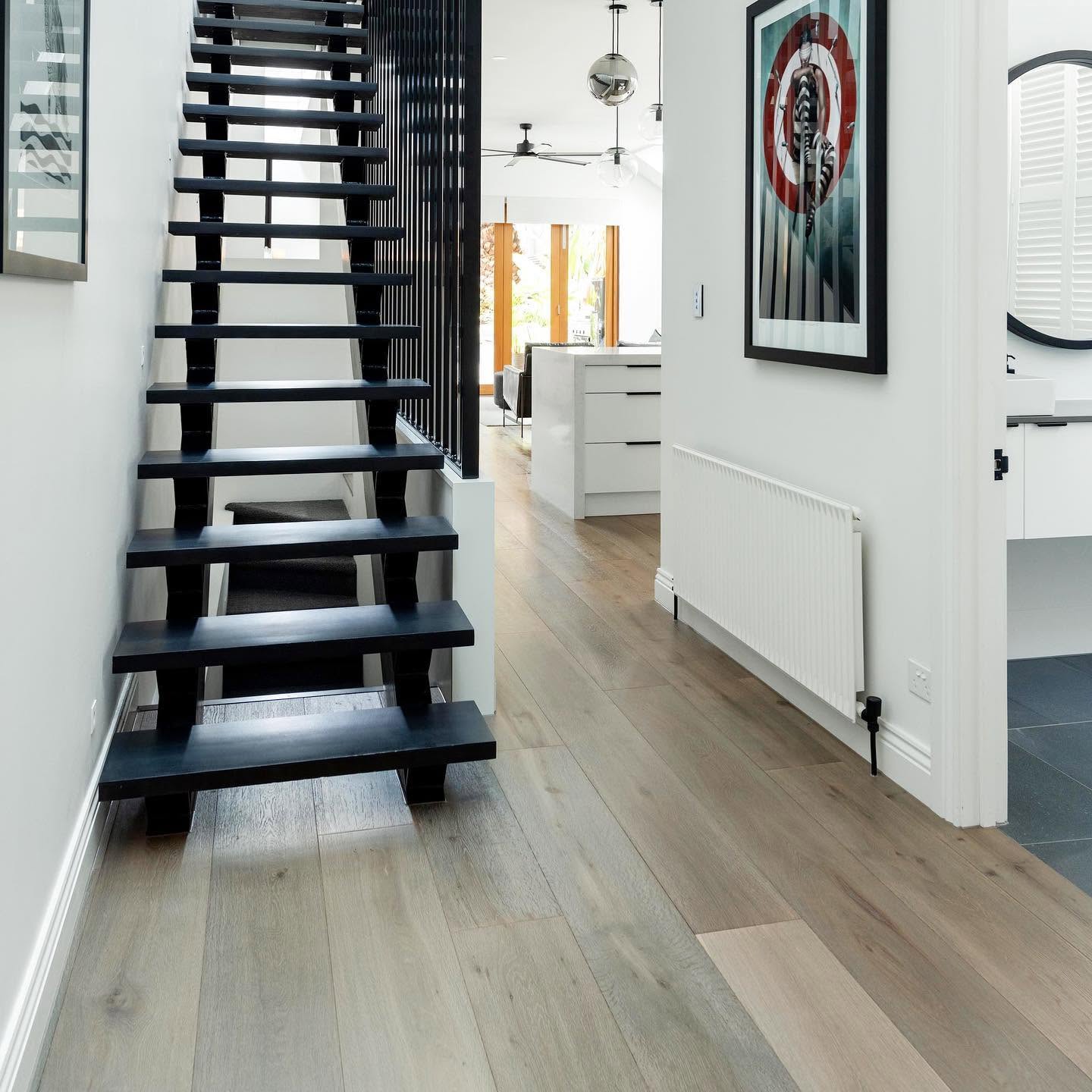 Grey oak boards through a hallway